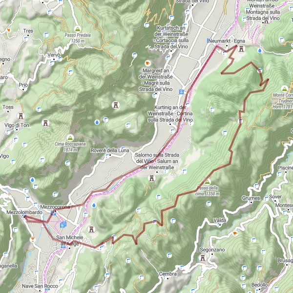 Miniaturní mapa "Gravel Mezzolombardo - San Michele all'Adige" inspirace pro cyklisty v oblasti Provincia Autonoma di Trento, Italy. Vytvořeno pomocí plánovače tras Tarmacs.app