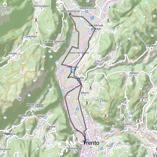 Kartminiatyr av "Lavis - Dos Paion - Doss Trento - Vela - Zambana - Giuel" sykkelinspirasjon i Provincia Autonoma di Trento, Italy. Generert av Tarmacs.app sykkelrutoplanlegger