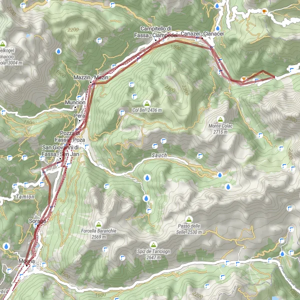 Miniatura della mappa di ispirazione al ciclismo "Giro in Mountain bike da Moena verso Pozza di Fassa" nella regione di Provincia Autonoma di Trento, Italy. Generata da Tarmacs.app, pianificatore di rotte ciclistiche