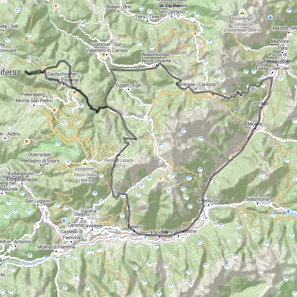 Kartminiatyr av "Långvägscykling genom Trentino-Alto Adige" cykelinspiration i Provincia Autonoma di Trento, Italy. Genererad av Tarmacs.app cykelruttplanerare