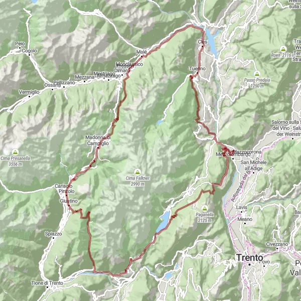 Mapa miniatúra "Gravel cesta cez Monclassico a Stenico" cyklistická inšpirácia v Provincia Autonoma di Trento, Italy. Vygenerované cyklistickým plánovačom trás Tarmacs.app
