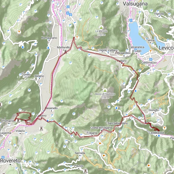 Zemljevid v pomanjšavi "Gorsko kolesarjenje skozi slikovite kraje" kolesarske inspiracije v Provincia Autonoma di Trento, Italy. Generirano z načrtovalcem kolesarskih poti Tarmacs.app