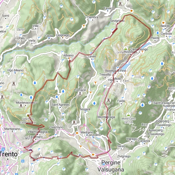 Miniatuurkaart van de fietsinspiratie "Rondrit door Montevaccino en Pinerolo" in Provincia Autonoma di Trento, Italy. Gemaakt door de Tarmacs.app fietsrouteplanner