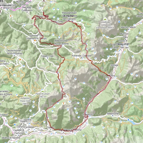 Miniaturní mapa "Gravelový okruh Ziano di Fiemme" inspirace pro cyklisty v oblasti Provincia Autonoma di Trento, Italy. Vytvořeno pomocí plánovače tras Tarmacs.app
