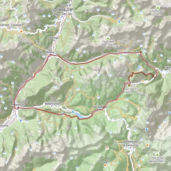 Miniatura mapy "Trasa szutrowa przez Passo San Pellegrino" - trasy rowerowej w Provincia Autonoma di Trento, Italy. Wygenerowane przez planer tras rowerowych Tarmacs.app