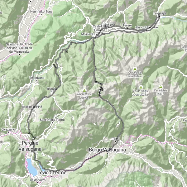 Miniatuurkaart van de fietsinspiratie "Panoramische Wielrentocht in Trentino" in Provincia Autonoma di Trento, Italy. Gemaakt door de Tarmacs.app fietsrouteplanner