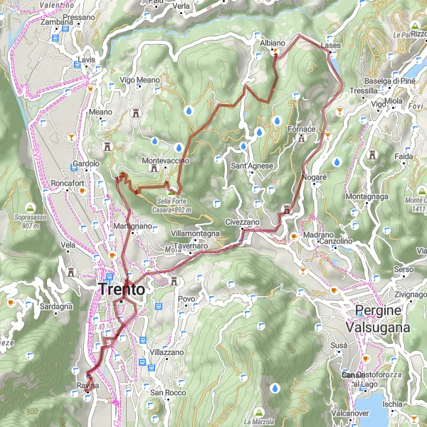 Map miniature of "Venetian Lodge and Historical Forts" cycling inspiration in Provincia Autonoma di Trento, Italy. Generated by Tarmacs.app cycling route planner