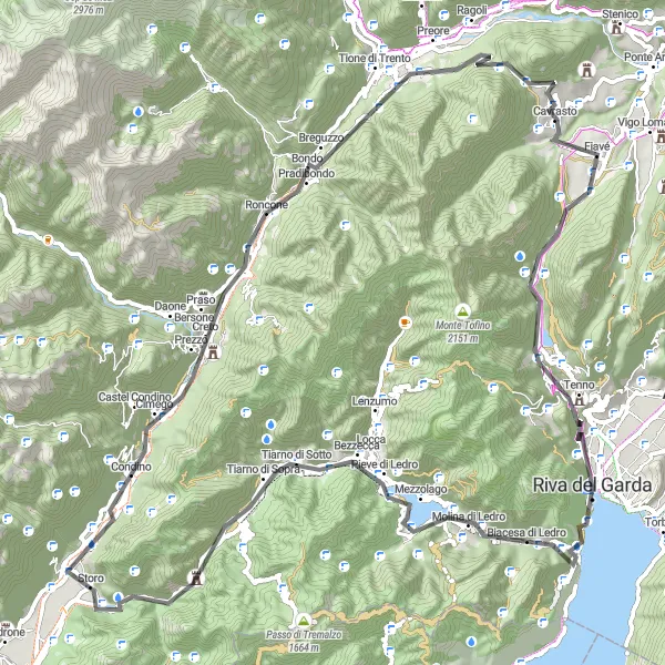 Mapa miniatúra "Cyklistický okruh s panoramatickými výhľadmi" cyklistická inšpirácia v Provincia Autonoma di Trento, Italy. Vygenerované cyklistickým plánovačom trás Tarmacs.app