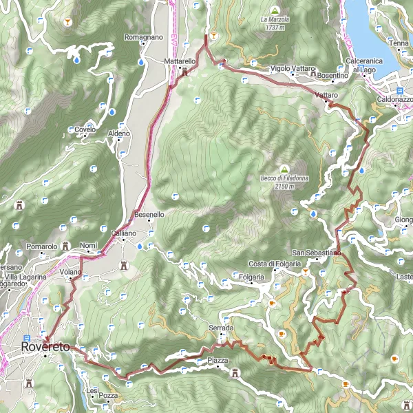 Kartminiatyr av "Gruskjøring fra Rovereto til Passo Coe" sykkelinspirasjon i Provincia Autonoma di Trento, Italy. Generert av Tarmacs.app sykkelrutoplanlegger