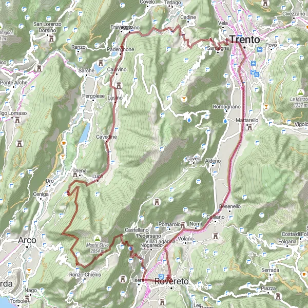 Miniaturekort af cykelinspirationen "Grus cykling gennem Trentino-Alto Adige" i Provincia Autonoma di Trento, Italy. Genereret af Tarmacs.app cykelruteplanlægger