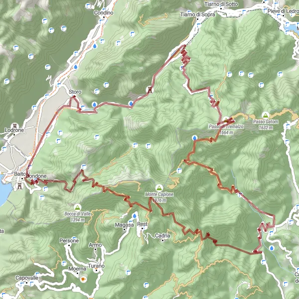 Mapa miniatúra "Gravelová dobrodružství kolem Monte Puria" cyklistická inšpirácia v Provincia Autonoma di Trento, Italy. Vygenerované cyklistickým plánovačom trás Tarmacs.app