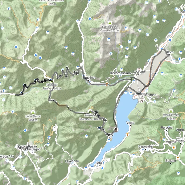 Miniatua del mapa de inspiración ciclista "Ruta alrededor del Lago d'Idro y el Monte Maniva" en Provincia Autonoma di Trento, Italy. Generado por Tarmacs.app planificador de rutas ciclistas