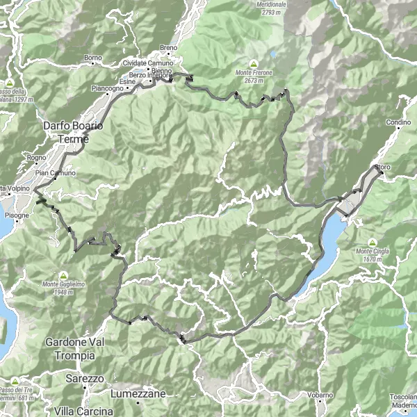 Kartminiatyr av "Utmanande Vägcykling: Lago d'Idro till Lodrone" cykelinspiration i Provincia Autonoma di Trento, Italy. Genererad av Tarmacs.app cykelruttplanerare