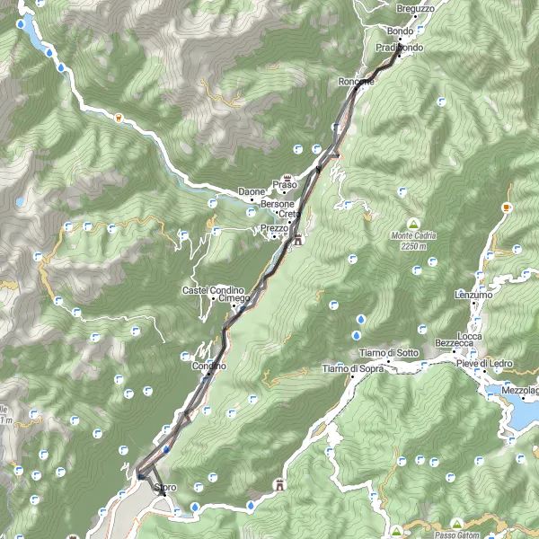 Miniatua del mapa de inspiración ciclista "Recorrido escénico por Condino y Sella di Bondo" en Provincia Autonoma di Trento, Italy. Generado por Tarmacs.app planificador de rutas ciclistas