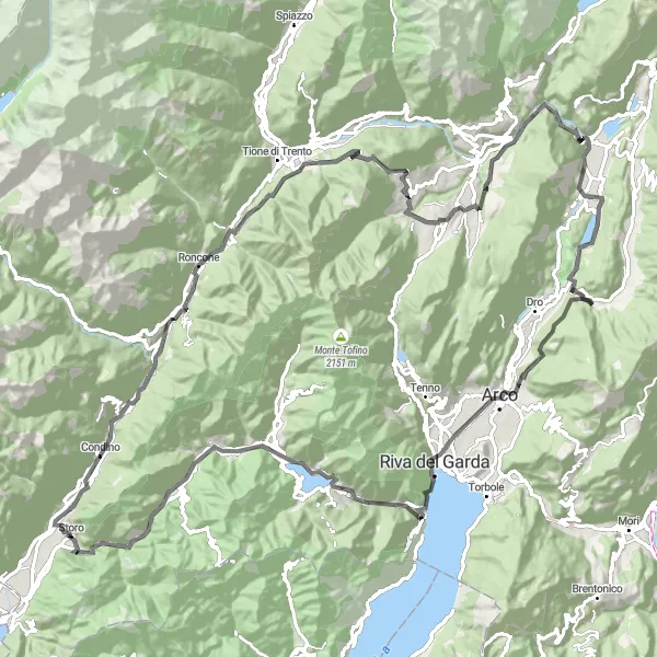 Kartminiatyr av "Storo - Monte San Martino" sykkelinspirasjon i Provincia Autonoma di Trento, Italy. Generert av Tarmacs.app sykkelrutoplanlegger