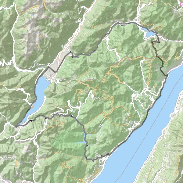 Miniature de la carte de l'inspiration cycliste "Tour du lac de Garde" dans la Provincia Autonoma di Trento, Italy. Générée par le planificateur d'itinéraire cycliste Tarmacs.app
