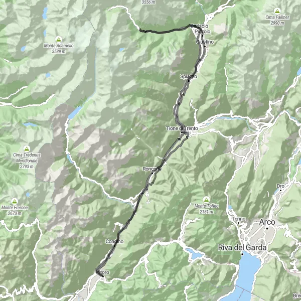 Miniatura mapy "Trasa przez Cascate Nardis i Strembo" - trasy rowerowej w Provincia Autonoma di Trento, Italy. Wygenerowane przez planer tras rowerowych Tarmacs.app