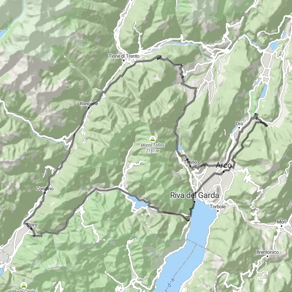 Kartminiatyr av "Bakketur til Monte Colodri" sykkelinspirasjon i Provincia Autonoma di Trento, Italy. Generert av Tarmacs.app sykkelrutoplanlegger
