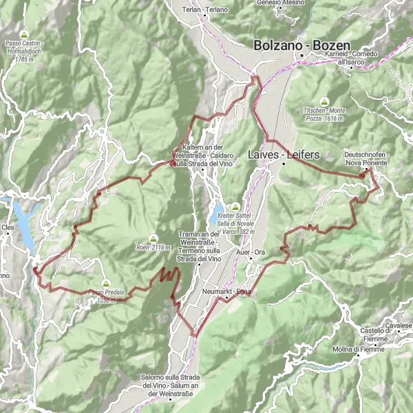 Kartminiatyr av "Grusväg äventyr runt Tassullo" cykelinspiration i Provincia Autonoma di Trento, Italy. Genererad av Tarmacs.app cykelruttplanerare