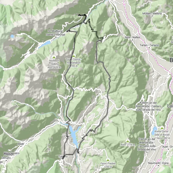 Miniatua del mapa de inspiración ciclista "Desafío Ciclista en Sanzeno y Sankt Pankraz" en Provincia Autonoma di Trento, Italy. Generado por Tarmacs.app planificador de rutas ciclistas