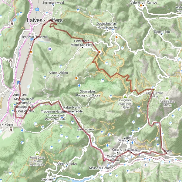 Miniatura mapy "Trasa Gravelowa Tesero - Rowerowa Przygoda w Dolomitach" - trasy rowerowej w Provincia Autonoma di Trento, Italy. Wygenerowane przez planer tras rowerowych Tarmacs.app