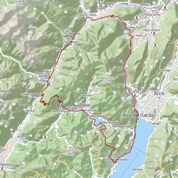 Miniature de la carte de l'inspiration cycliste "Sentiers Gravel des Lacs italiens" dans la Provincia Autonoma di Trento, Italy. Générée par le planificateur d'itinéraire cycliste Tarmacs.app