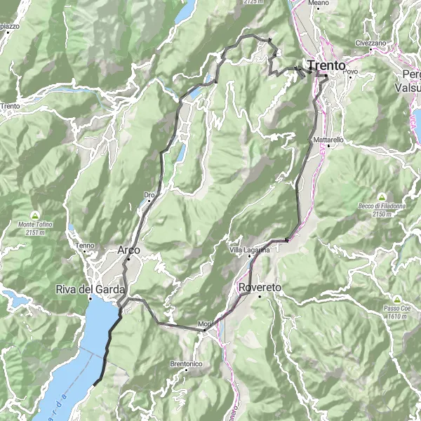 Miniatuurkaart van de fietsinspiratie "Trentino Scenic Route" in Provincia Autonoma di Trento, Italy. Gemaakt door de Tarmacs.app fietsrouteplanner