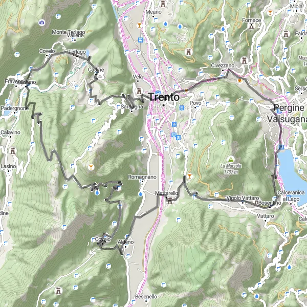 Miniatura mapy "Trasa rowerowa szosowa - Vattaro - Migazzone - Vattaro" - trasy rowerowej w Provincia Autonoma di Trento, Italy. Wygenerowane przez planer tras rowerowych Tarmacs.app