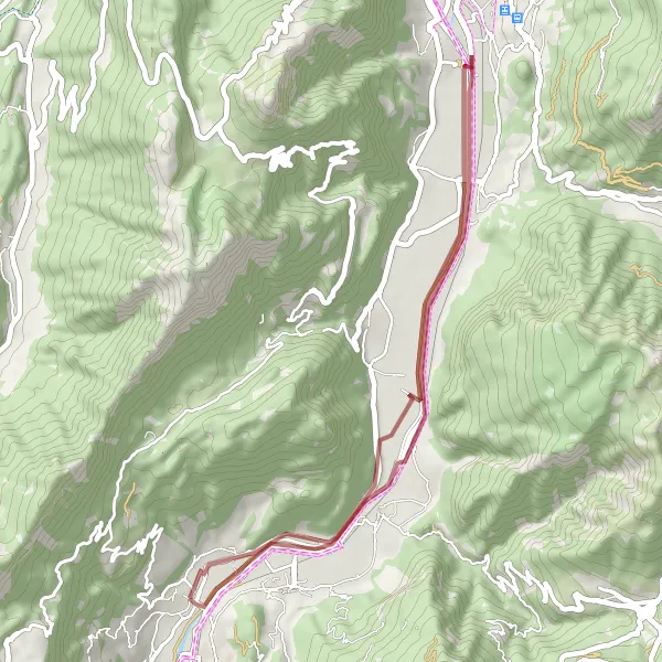 Map miniature of "Gravel Adventure through Taio and Nomi" cycling inspiration in Provincia Autonoma di Trento, Italy. Generated by Tarmacs.app cycling route planner