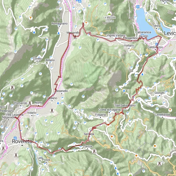 Map miniature of "Through the Gravel Trails" cycling inspiration in Provincia Autonoma di Trento, Italy. Generated by Tarmacs.app cycling route planner