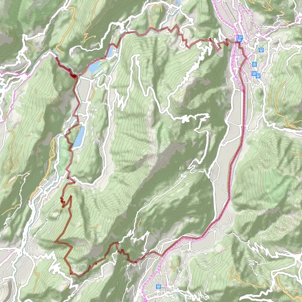 Map miniature of "Scenic Gravel Tour through Villa Lagarina and Sarche" cycling inspiration in Provincia Autonoma di Trento, Italy. Generated by Tarmacs.app cycling route planner