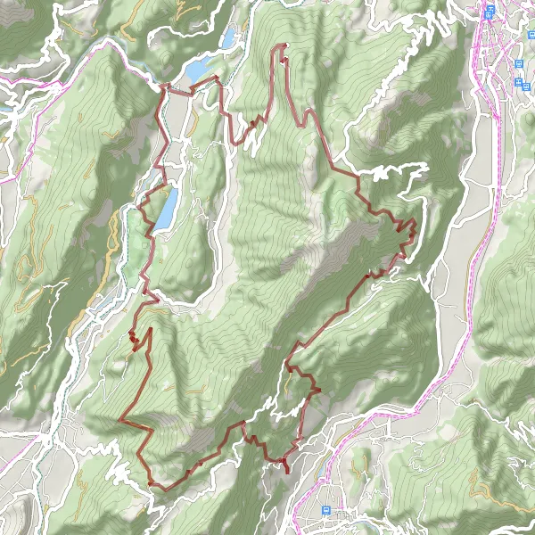 Miniature de la carte de l'inspiration cycliste "L'aventure des sommets en gravel" dans la Provincia Autonoma di Trento, Italy. Générée par le planificateur d'itinéraire cycliste Tarmacs.app