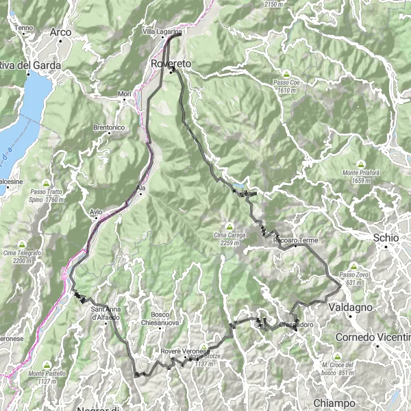 Karten-Miniaturansicht der Radinspiration "Roadbike-Paradies im Trentino" in Provincia Autonoma di Trento, Italy. Erstellt vom Tarmacs.app-Routenplaner für Radtouren