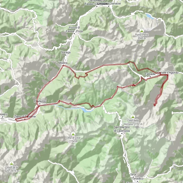 Kartminiatyr av "Grusväg till Monte Ralalada" cykelinspiration i Provincia Autonoma di Trento, Italy. Genererad av Tarmacs.app cykelruttplanerare