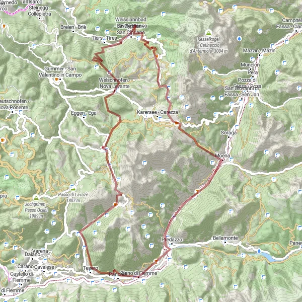 Miniaturekort af cykelinspirationen "Bjergkørsel og Naturoplevelser" i Provincia Autonoma di Trento, Italy. Genereret af Tarmacs.app cykelruteplanlægger