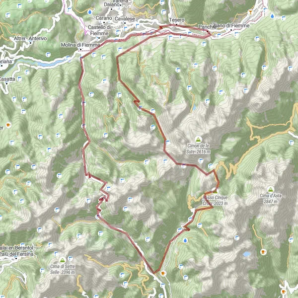 Map miniature of "Fiemme Gravel Adventure" cycling inspiration in Provincia Autonoma di Trento, Italy. Generated by Tarmacs.app cycling route planner