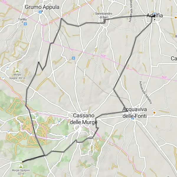 Miniatura della mappa di ispirazione al ciclismo "Tra Palazzi e Murgia" nella regione di Puglia, Italy. Generata da Tarmacs.app, pianificatore di rotte ciclistiche