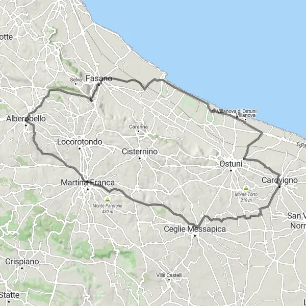 Map miniature of "Puglia Grand Tour" cycling inspiration in Puglia, Italy. Generated by Tarmacs.app cycling route planner