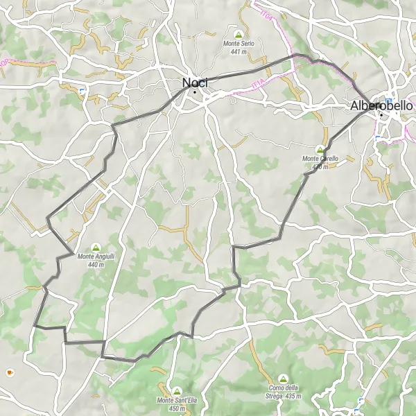 Map miniature of "Trulli and Ancient Mountains" cycling inspiration in Puglia, Italy. Generated by Tarmacs.app cycling route planner