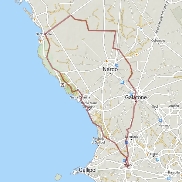 Map miniature of "Off-Road Adventure in Salento" cycling inspiration in Puglia, Italy. Generated by Tarmacs.app cycling route planner