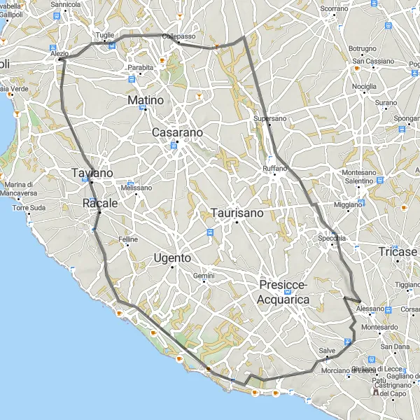 Map miniature of "Climb the Hills of Southern Salento" cycling inspiration in Puglia, Italy. Generated by Tarmacs.app cycling route planner