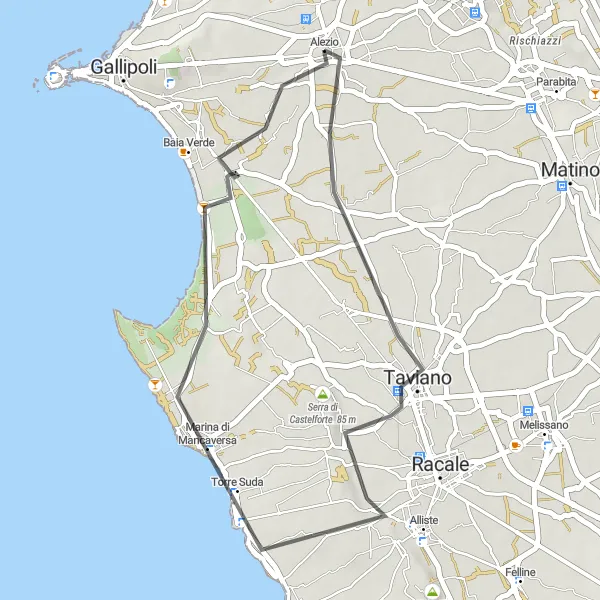 Map miniature of "Puglia Countryside Ride" cycling inspiration in Puglia, Italy. Generated by Tarmacs.app cycling route planner
