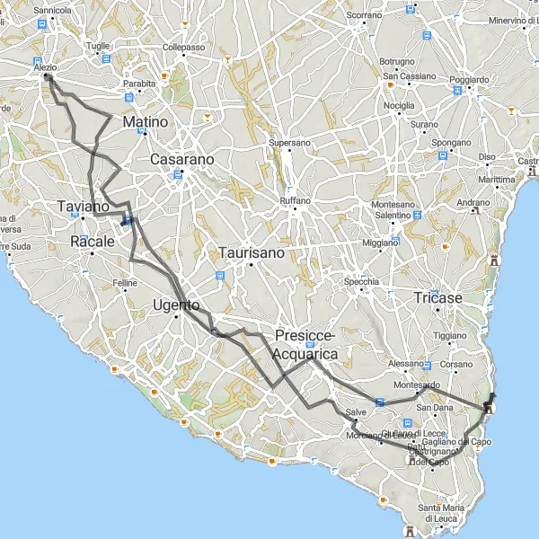 Map miniature of "Baroque Highlights of Salento" cycling inspiration in Puglia, Italy. Generated by Tarmacs.app cycling route planner
