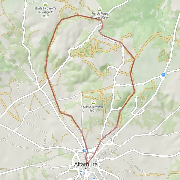 Miniatura della mappa di ispirazione al ciclismo "Il Cammino delle Grotte e delle Fosse" nella regione di Puglia, Italy. Generata da Tarmacs.app, pianificatore di rotte ciclistiche