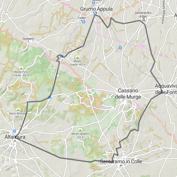 Miniatura della mappa di ispirazione al ciclismo "Itinerario Ciclistico delle Murgie" nella regione di Puglia, Italy. Generata da Tarmacs.app, pianificatore di rotte ciclistiche