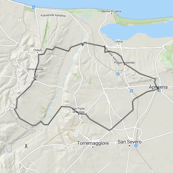 Miniatura della mappa di ispirazione al ciclismo "Giro tra Natura e Cultura" nella regione di Puglia, Italy. Generata da Tarmacs.app, pianificatore di rotte ciclistiche