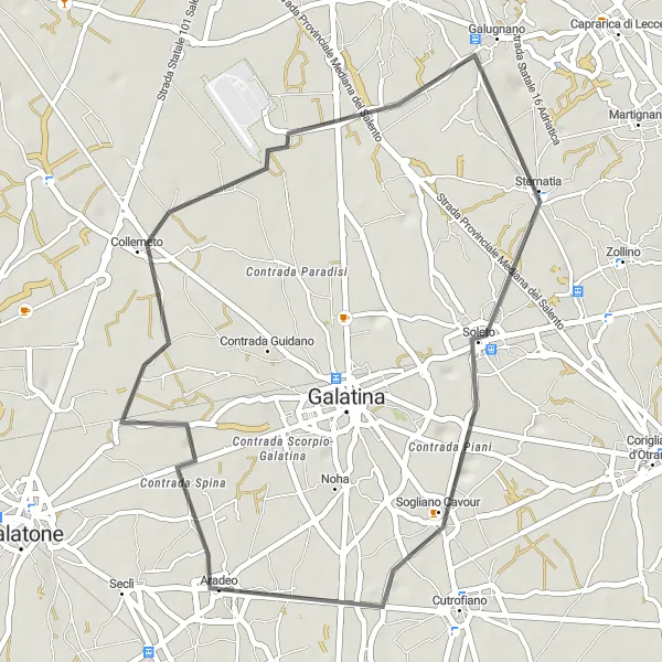 Map miniature of "Collemeto Loop" cycling inspiration in Puglia, Italy. Generated by Tarmacs.app cycling route planner