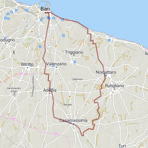 Miniatura della mappa di ispirazione al ciclismo "Percorso di cicloturismo tra Bari e Castello Svevo" nella regione di Puglia, Italy. Generata da Tarmacs.app, pianificatore di rotte ciclistiche
