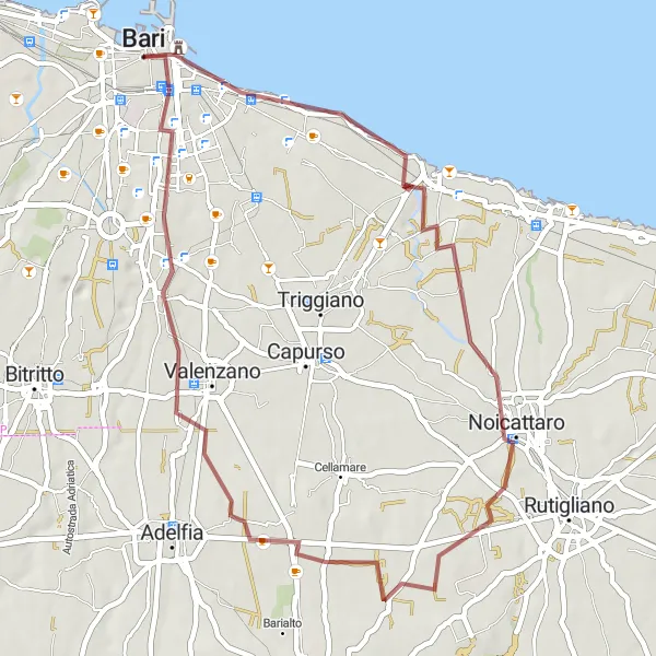 Miniatura della mappa di ispirazione al ciclismo "Giro in bicicletta tra Bari e Mincuzzi Palace" nella regione di Puglia, Italy. Generata da Tarmacs.app, pianificatore di rotte ciclistiche