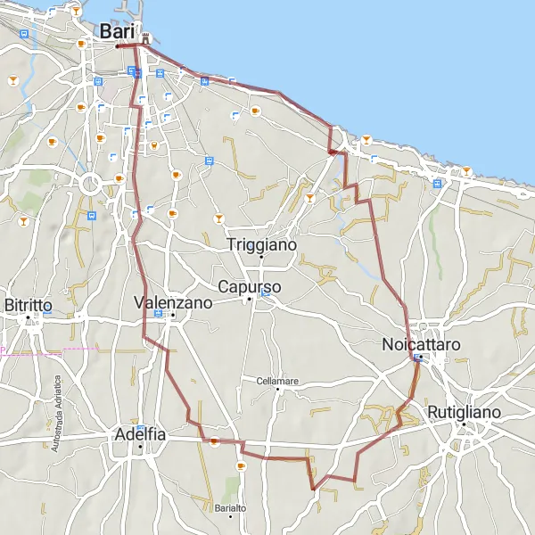 Map miniature of "Coastal Gravel Adventure" cycling inspiration in Puglia, Italy. Generated by Tarmacs.app cycling route planner